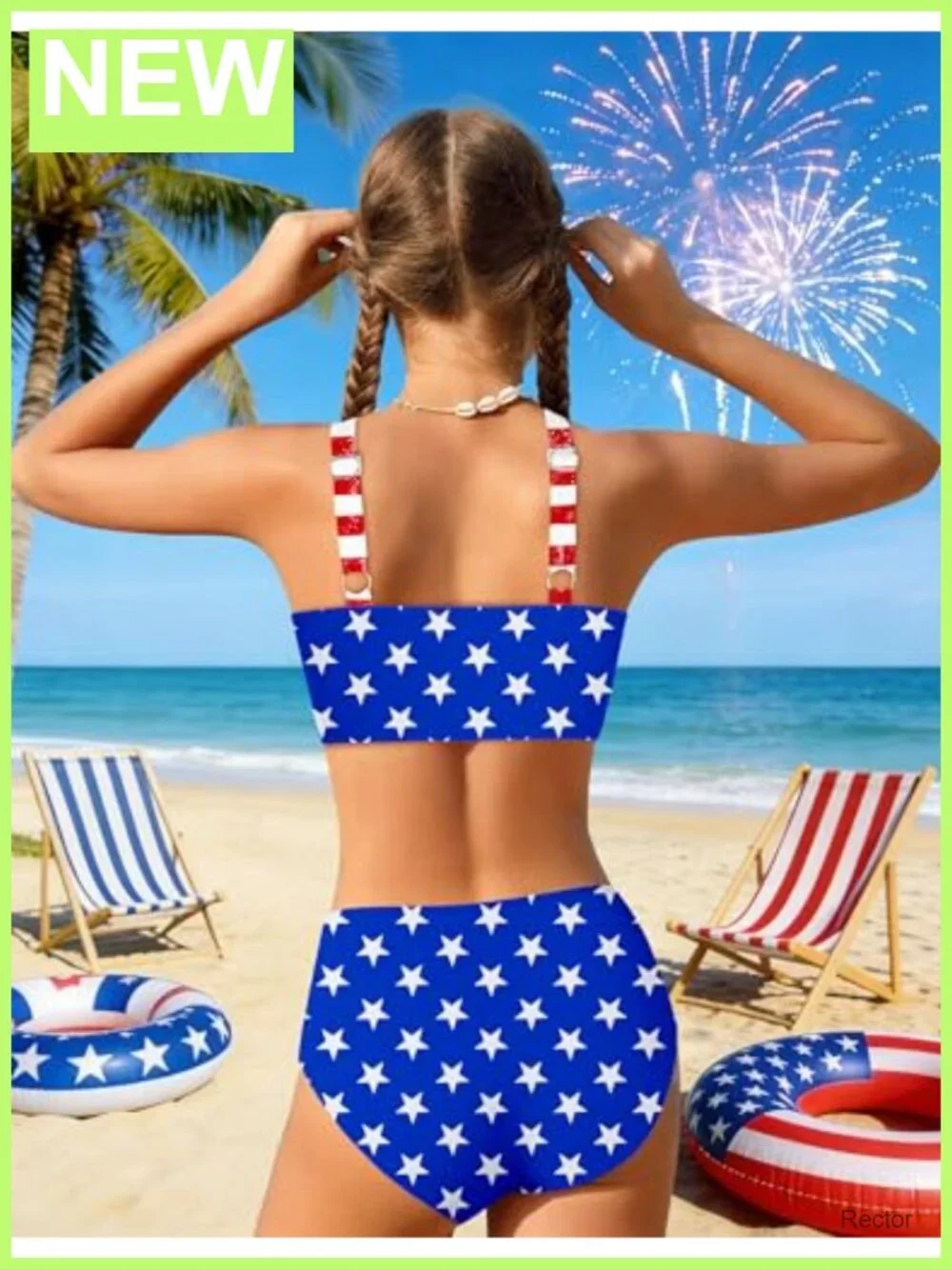 Girls 2 Piece Bikini Swimsuit Criss Cross Strap Colorblock Bathing Suit